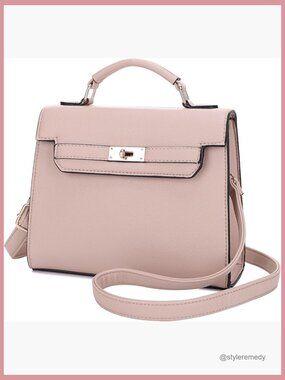 Pebbled Vegan Leather Top Handle Satchel with Crossbody Strap